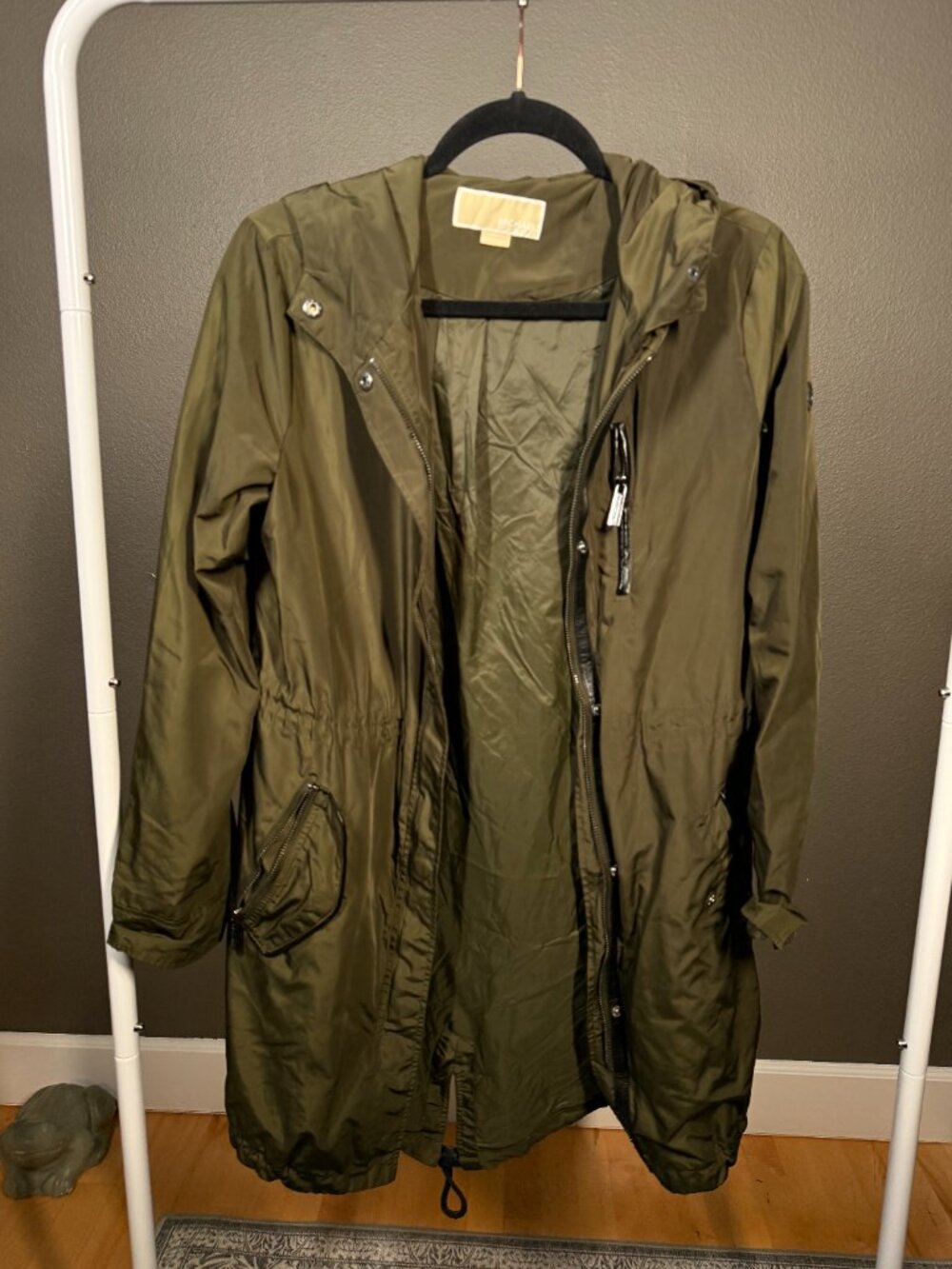 Michael Kors Raincoat Womens Small Olive Green Lined Waterproof Snap Inside Zip